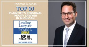 Kalamazoo Personal Injury Lawyer Dans tom Sinas Recognized as A Michigan top 10 Plaintiff’s Personal Injury