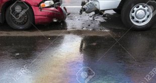 Powder River Mt Car Accident Lawyer Dans Rainbowcolored Oil Spill Caused by Traffic Accident In the